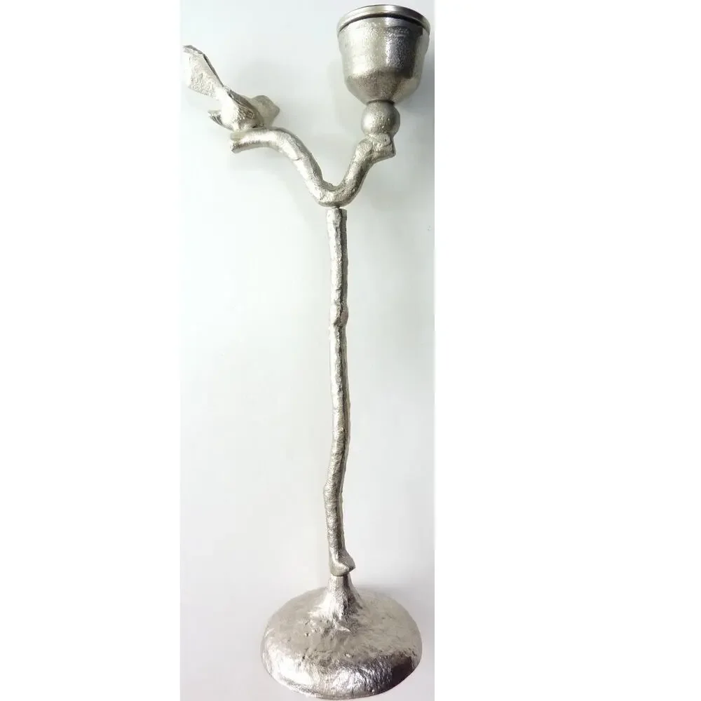 Vintage Silver Tone Metal Branch Votive Candle Stand Holder Standing Bird 17.5